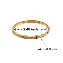 Set of Yellow Gold Plated metal Bangles with Artistic Engraved Segments and Classic Geometric Patterns