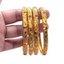 Vintage-Inspired Yellow Gold Plated Bangles with Detailed Geometric Engravings and Traditional Electroplated Gold Bangle