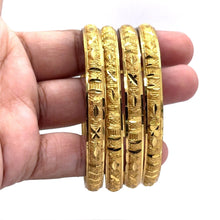Textured Yellow Gold Plated metal Bangles with Classic Geometric Motifs and Hand-Engraved Detailing