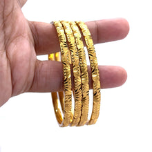 Traditional Gold Bangles with Yellow Gold Plating, Engraved Segments, and Geometric-Inspired Motifs Electro Gold Plated Bangle