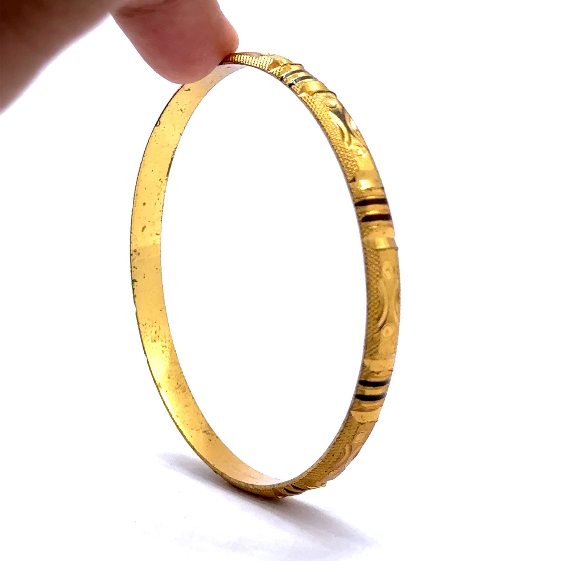 Ethnic Yellow Gold Plated metal Bangles Featuring Engraved Geometry and Heritage-Inspired Texture
