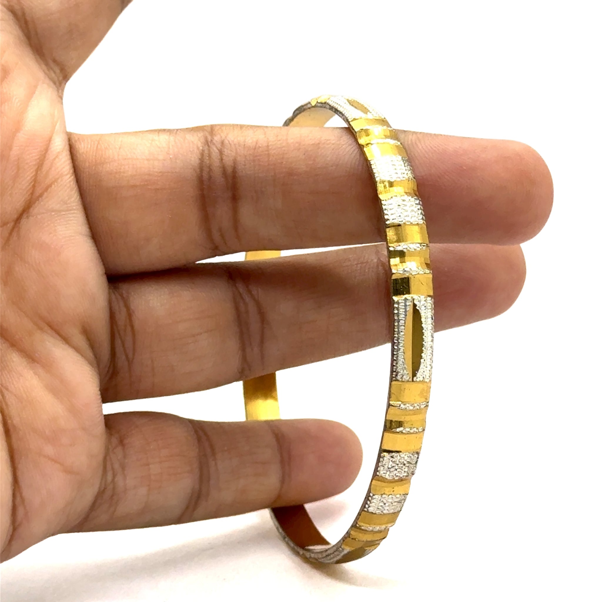 Statement White Yellow Gold Plated metal Bangles with Bold Patterns and Timeless Traditional Engraving