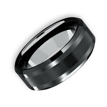 Tungsten Ring All Black Satin Center Brushed Beveled Edges Band