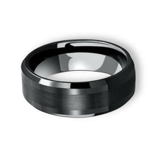 Tungsten Ring All Black Satin Center Brushed Beveled Edges Band