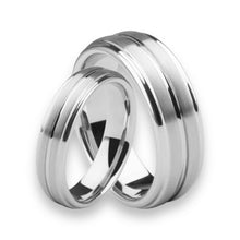 Tungsten Ring Triple Offset Grooved Silver Brushed Matte Finish Band