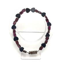 Silver Sunstone Natural Heart with Garnet Tube Beads Semi Bracelet