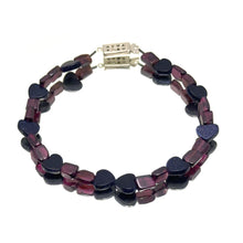 Silver Sunstone Natural Heart with Garnet Tube Beads Semi Bracelet