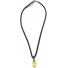 Yellow Stonw Pendant Drop Shape 16mm Glass Stone With Black Twisted Cord Necklace Bold Color Expression And Lively Mood