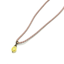 Yellow Stone Pendant Drop Shape 16mm With Light Pink Twisted Cord Glass Stone Necklace Inspired By Cheerful Bright Energy