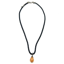 Pendant Light Peach Drop Shape 16mm Glass Stone With Black Twisted Cord Necklace Minimal Style With Warm Tones