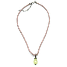 Pendant Necklace Light Green Drop Shape 16mm Glass Stone With Light Pink Twisted Cord Designed For Light Refreshing Aesthetics