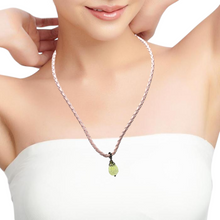 Pendant Necklace Light Green Drop Shape 16mm Glass Stone With Light Pink Twisted Cord Designed For Light Refreshing Aesthetics