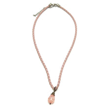 Pendant Necklace Light Pink Glass Stone 16mm Drop Shape With Pink Twisted Cord Designed For Gentle Romantic Styling