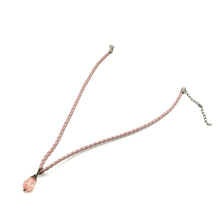 Pendant Necklace Light Pink Glass Stone 16mm Drop Shape With Pink Twisted Cord Designed For Gentle Romantic Styling