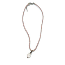 White Glass Drop Stone 16mm With Light Pink Twisted Cord Pendant Necklace Inspired By Soft Tones And Minimal Elegance