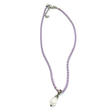 White Glass Drop Stone 16mm With Purple Twisted Cord Pendant Necklace Designed For Elegant Styling And Calm Visual Appeal