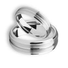 Tungsten Ring Triple Offset Grooved Silver Brushed Matte Finish Band