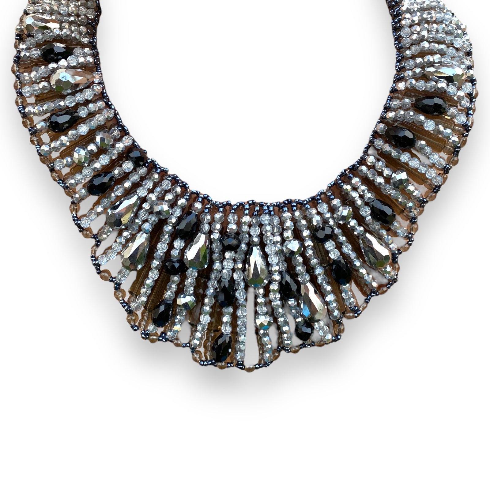 Handmade Necklace 20" Metallic Black Grey Beads Glitzy Collar Wrap Choker