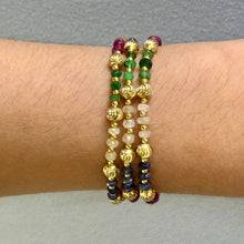 Heritage 925 Sterling Silver Station Necklace with Natural Sapphire Ruby Emerald 4mm Faceted Rondelle Beads Gemstone Harmony Stone