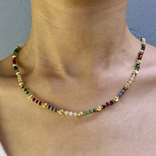 Heritage 925 Sterling Silver Station Necklace with Natural Sapphire Ruby Emerald 4mm Faceted Rondelle Beads Gemstone Harmony Stone