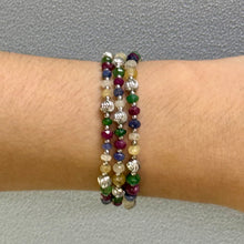 Premium 925 Sterling Silver Station Necklace with Natural Ruby Emerald Sapphire Mix 4mm Faceted Rondelle Beads Gemstone Balance Energy