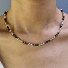 Premium 925 Sterling Silver Station Necklace with Natural Ruby Emerald Sapphire Mix 4mm Faceted Rondelle Beads Gemstone Balance Energy