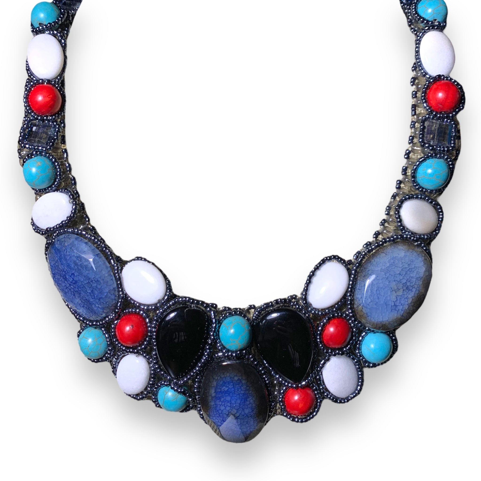 Unique Handmade Choker  20" with Turquoise and Agate Gemstone Necklace