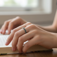 18K White Gold Natural Round Blue Sapphire Eternity Band | Deep Ocean Blue Statement Ring