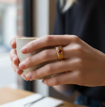 14K Yellow Gold Gypsy Ring | Natural Pink Tourmaline & Brilliant Diamond Accents | Vintage Flush-Set Band