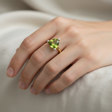 18K Yellow Gold Trillion-Cut Natural Peridot Ring | Diamond Accent Solitaire | Classic August Birthstone Fine Jewelry