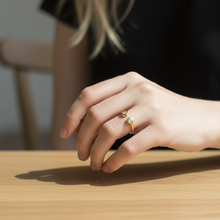 18K Yellow Gold Diamond Open Cuff Ring | Two Bezel-Set White Diamonds | Contemporary Stackable Knuckle Band