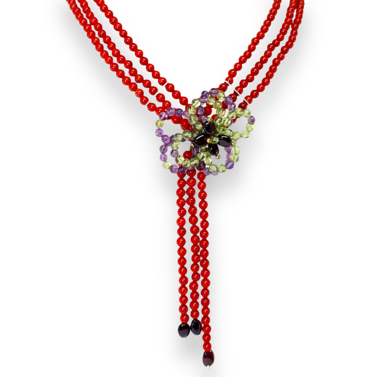 Natural Handmade Necklace 16"-18" Coral, Amethyst, Peridot, Garnet Gemstone Beads Jewellery