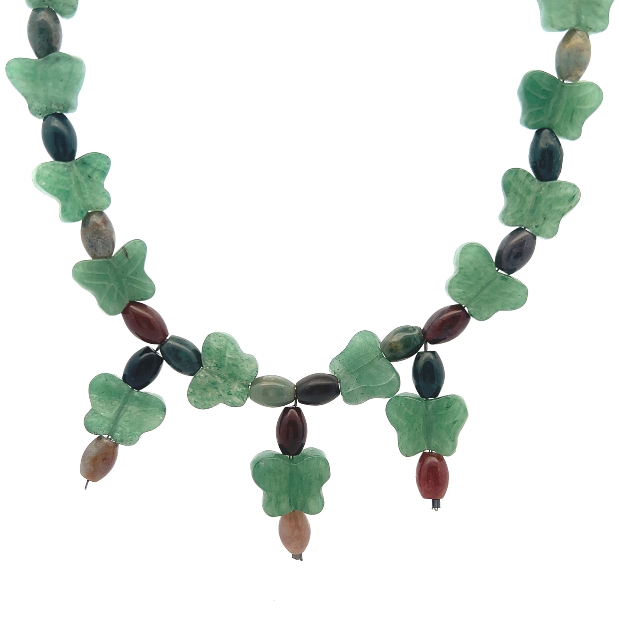 Natural Jasper and Butterfly Jade Smooth Gemstone Necklace