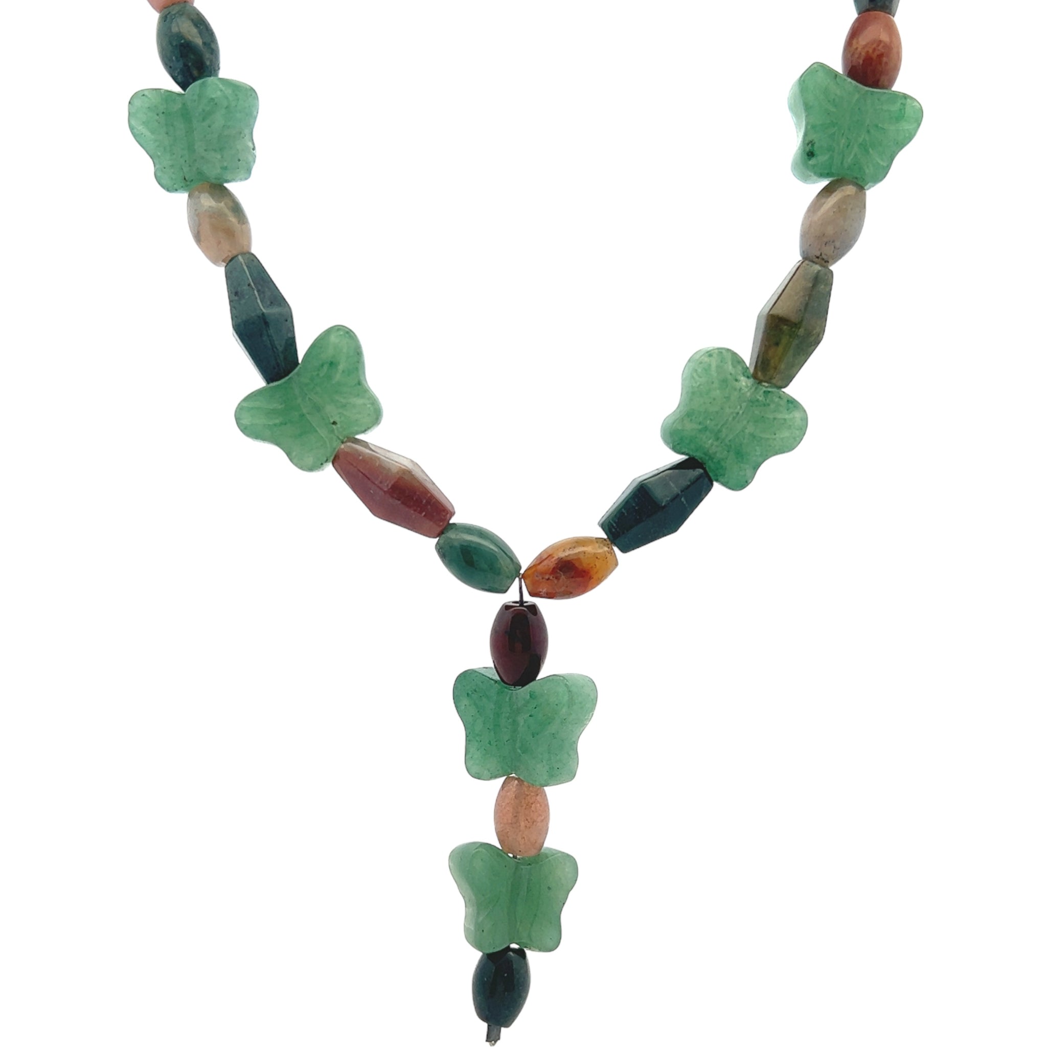 Natural Jasper & Butterfly Jade Earthy Gemstone Handmade Necklace