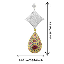 18K White Yellow Dual Gold Pendant Earring with Pink Tourmaline Sapphire Natural Diamond Drop Embedded Gemstone Jewellery Set