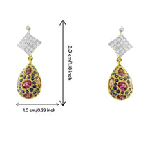 18K White Yellow Dual Gold Pendant Earring with Pink Tourmaline Sapphire Natural Diamond Drop Embedded Gemstone Jewellery Set