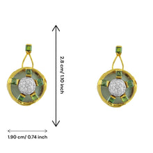 18K Yellow Gold Pendant Earring with Diamond & Green Tourmaline Natural Gemstones Hoop Wheel Style Jewellery Set