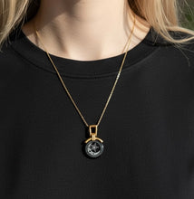 9K Yellow Gold Black Onyx Crescent Moon & Star Two-Sided Pendant | Islamic Sacred Symbol Jewelry