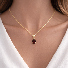 14K Yellow Gold Natural Garnet Oval Solitaire Pendant | Classic Prong-Set Design