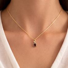 14K Yellow Gold Natural Diamond & Garnet Floral Clover Pendant | January Birthstone Jewelry