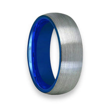 Tungsten Ring Domed With Blue Inlay & Silver Brushed Finish Band