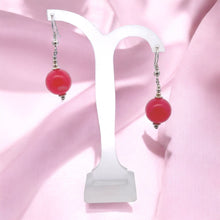 Jade Light Red 14mm Ball Plain Dangle Gemstone Earrings