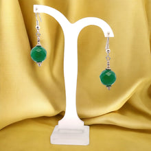 Green Jade 12mm Ball Facet Dangle Gemstone Earrings