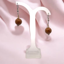 Brown Wood 12mm Ball Plain Dangle Gemstone Earrings