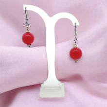 Jade Red 14mm Ball Plain Dangle Gemstone Earrings