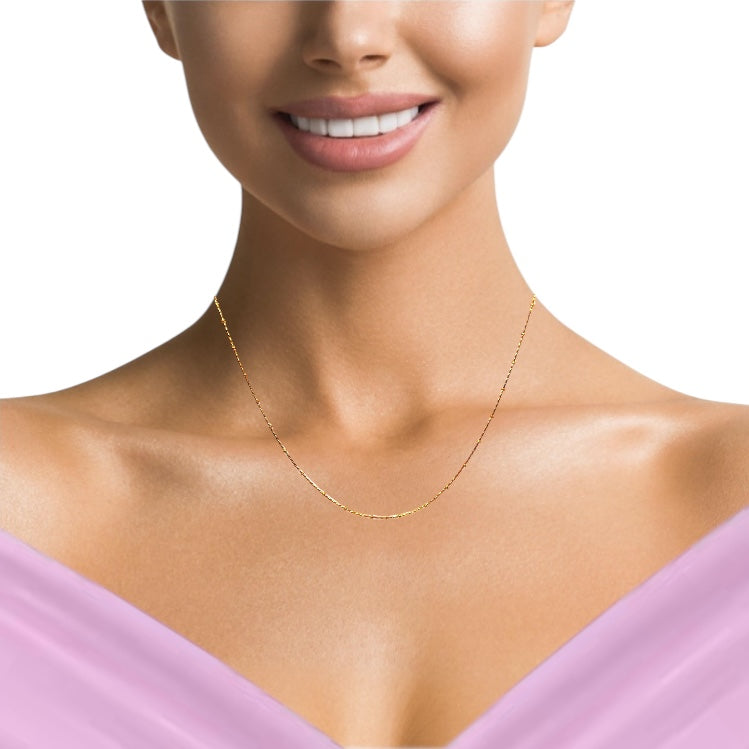 Micron Gold Plated Bead on Classic Minimalist Chain Necklace Jewelry