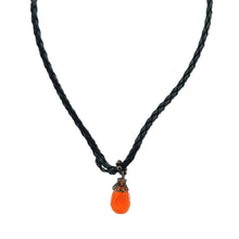 Natural Carnelian Gemstone 14mm Drop Shape with Black Twisted Cord Pendant Necklace