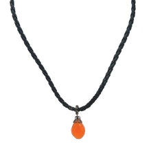 Natural Carnelian Gemstone 14mm Drop Shape with Dark Twisted Cord Pendant Necklace