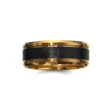 Tungsten Ring Center Black Brushed Matte Finish Gold Beveled Edges Band