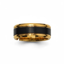 Tungsten Ring Center Black Brushed Matte Finish Gold Beveled Edges Band
